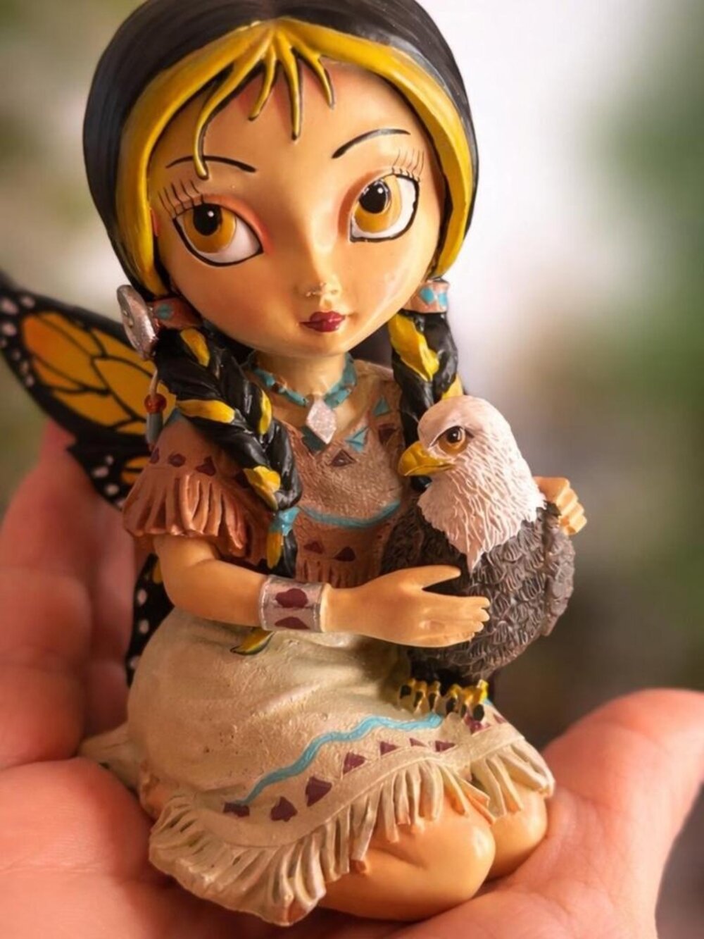 Whimsical Fairy & Eagle Ceramic Figurine